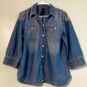 Jean Material Long Sleeve Button Down Shirt